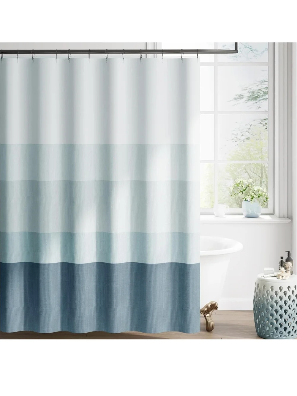 Like New Ombre Blue Shower Curtain Coastal Beachy Cottage Chic 70